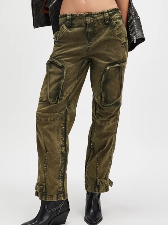Free People Pants - We the Free Can’t Compare Slouch Olive Green Mineral Washed Cargo Pant Utility S
